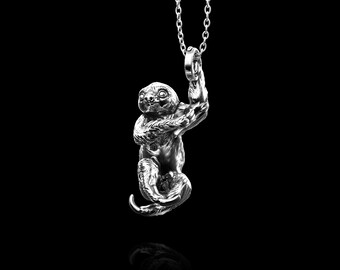 Solid Sterling Silver Sloth Necklace Pendant, Cute Sloth Jewelry, Gift for Animal Lover, Sloth Charm, Naturalist Gift, Pendant Only