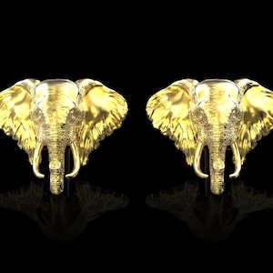 18K Gold Plated Elephant Head Cufflinks, Elephant Cufflinks, African Elephant Cufflinks, Animal Cufflinks, Mens Jewelry, Gift for Him