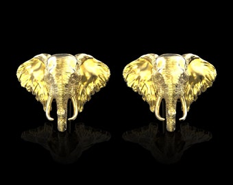 18K Gold Plated Elefanten Kopf Manschettenknöpfe, Elefant Manschettenknöpfe, Afrikanischer Elefant Manschettenknöpfe, Tier Manschettenknöpfe, Herren Schmuck, Geschenk für Ihn