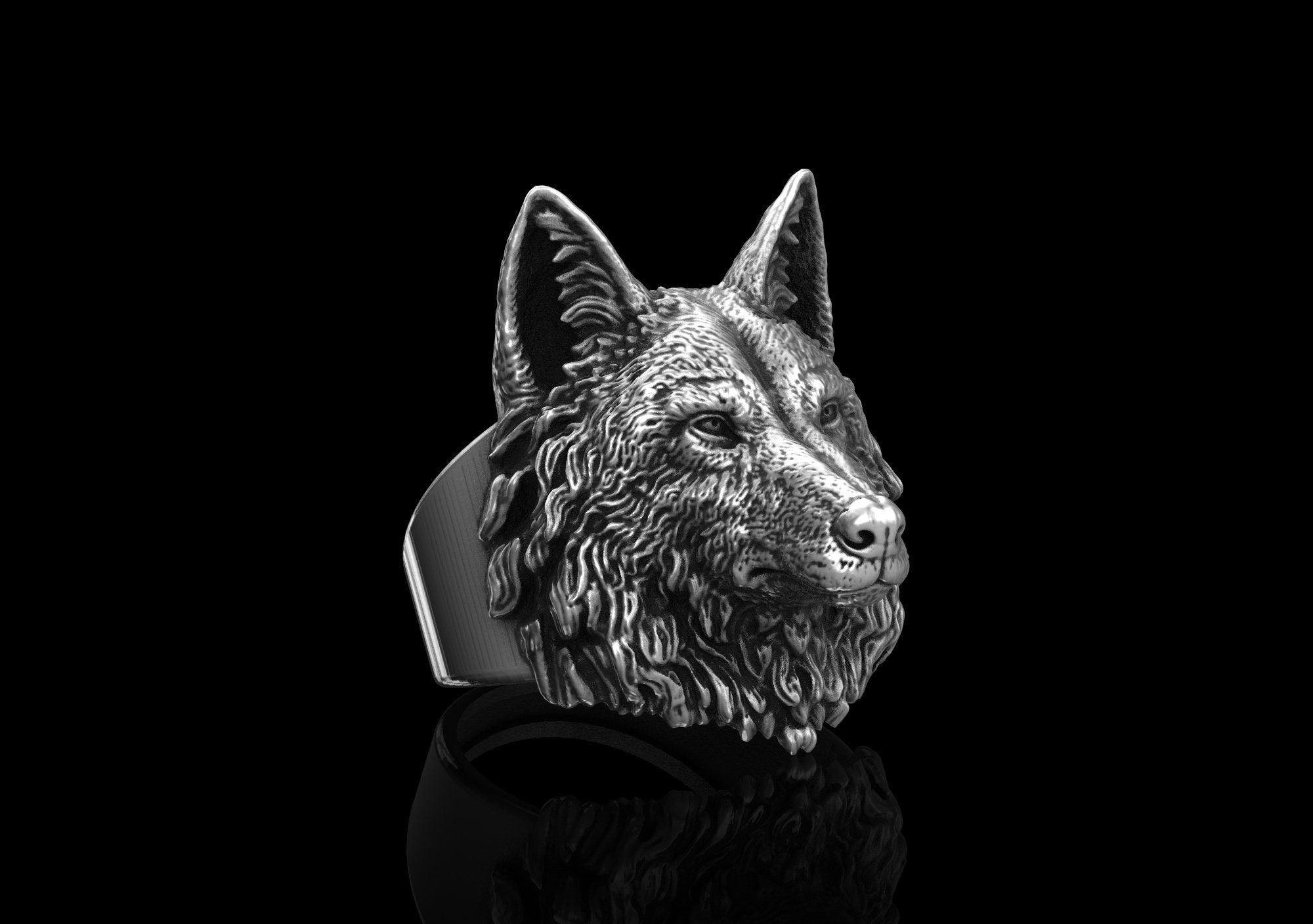 Silver Men Wolf Ring Wolf Sterling Silver Men's Signet - Etsy