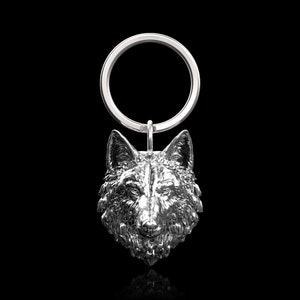 Sterling Silver Calm Wolf Keychain, Wolf Keyring, Viking Nordic Wolf, Animal Key Ring For Men, Biker Gift, Gift For Him Her, Car Accessory