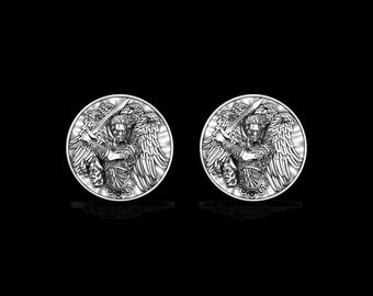 Sterling Silver Archangel Michael Cufflinks, Guardian Angel Cufflinks, Protective Amulet Cufflinks, Religious Cufflinks, Christian Gift