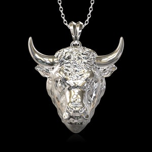 High-Gloss Sterling SilverBull Head Pendant, Angry Bull Necklace, Taurus Zodiac Pendant, Gift For Him, Animal Jewelry, Pendant Only
