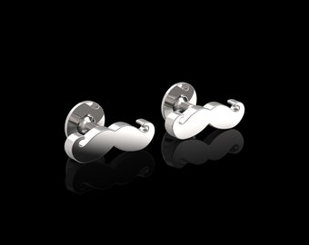 Gemelos de bigote de plata de ley 925, gemelos de bigote Movember, gemelos de hombre barbudo, regalo de marido, artículo de moda para hombres, accesorios de traje