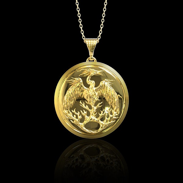 Yellow Gold Plated Winged Phoenix Necklace, Ancient Greek Mythology Phoenix Jewelry, Mythical Bird Pendant, Firebird Nekclace, Pendant Only