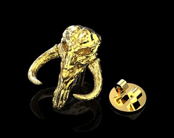 Pines de solapa de mitosaurio mandaloriano de Star Wars chapados en oro amarillo, broche para traje, joyería de mitosaurio, accesorios para traje, broche de calavera mandaloriana