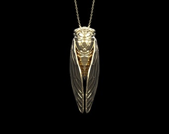 Colgante de cigarra de bronce, joyería de cigarra, joyería de insectos, collar de cigarra, joyería de entomología, joyería de animales, solo colgante