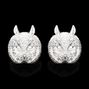 Gloss Sterling Silver Owl Head Cufflinks, Bird Cufflinks, Anniversary Gift, Gift For Him, Groom Wedding Gift, Suit Accessories, Vintage Item