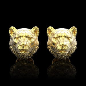 18K Gold Plated Snow Leopard Cufflinks, Groom Wedding Cufflinks, Fiance Gift, Animal Cufflinks, Men Suit Accessories, Gift For Him