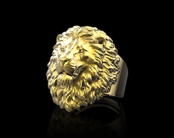 18K Gold Plated Lion Ring, Lion King Ring, Calm Lion Head Ring, Mens Lion Ring, Lion Mane, Lion Lover Gift, Lion Jewelry, Gift For Him Her
