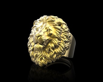 Anillo de león chapado en oro de 18 quilates, anillo del Rey León, anillo de cabeza de león tranquilo, anillo de león para hombre, melena de león, regalo para amantes de los leones, joyería de león, regalo para él y ella