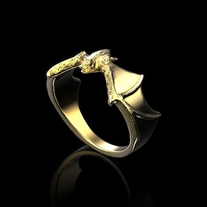 Yellow Gold Plated Bat Ring, Flying Bat Ring, Bat Jewelry, Vampire Ring, Halloween Ring, Valentine&#39;s Day Gift, Gift For Him Her, Animal Ring