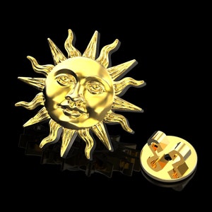 Sun Face Pin 18K Gold Plated Celestial Sun Lapel Pin, Brooch for Suit Sun Jewelry ...