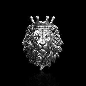 Sterling Silver Calm Lion Lapel Pin With Crown, Brooch For Suit Lion Jewelry, Lion Lover, Lion Pin&#39;s Brooch, Gift For Him, Mens Jewelry