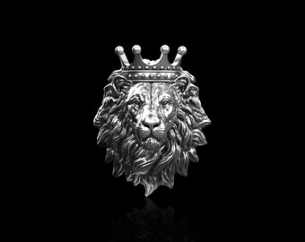 Sterling Silber ruhig Löwe Anstecknadel mit Krone, Brosche für Anzug Löwe Schmuck, Löwe-Liebhaber, Löwe-Pin-Brosche, Geschenk für ihn, Herrenschmuck