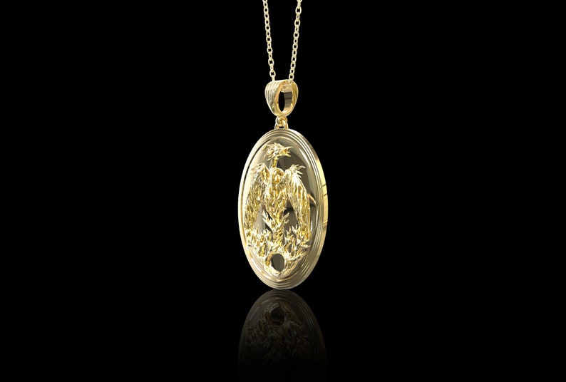 Yellow Gold Plated Winged Phoenix Necklace, Ancient Greek Mythology ...