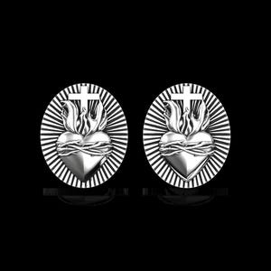 Sterling Silver Sacred Heart Men Cufflinks, Silver Men Cufflinks, Christian Cufflinks, Religious Men Amulet, Christian Amulet, Mens Jewelry