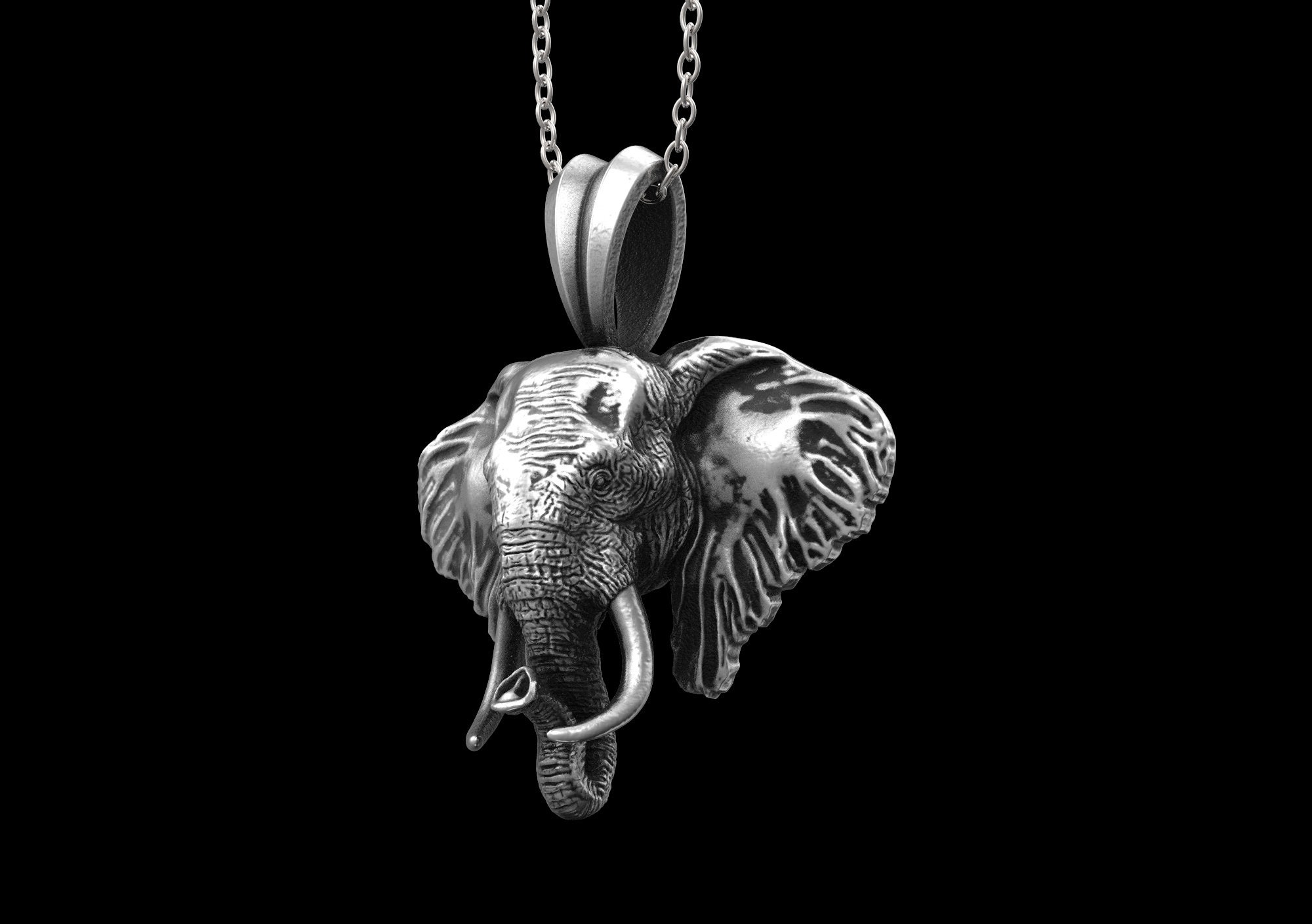Sterling Silver Elephant Head Necklace Elephant Pendant Etsy