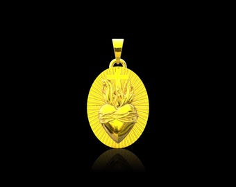 Ciondolo Sacro Cuore placcato oro 18 carati, collana religiosa, gioielli cristiani, amuleto religioso cristiano, regalo per lui, regali di compleanno
