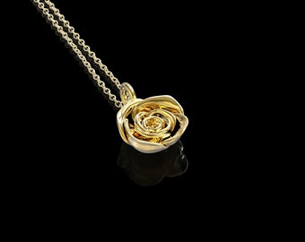 Yellow Gold Plated Small Rose Pendant, Rose Necklace, Rose Pendant For Men, Gift For Man, Couple Rose Necklace, Love Necklace, Pendant Only