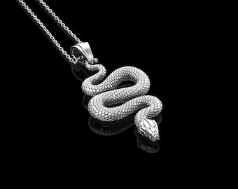 Sterling Silver Snake Pendant Gothic Necklace, Serpent Jewelry Necklace, Mens Silver Necklace, Animal Lover Necklace, Pendant Only