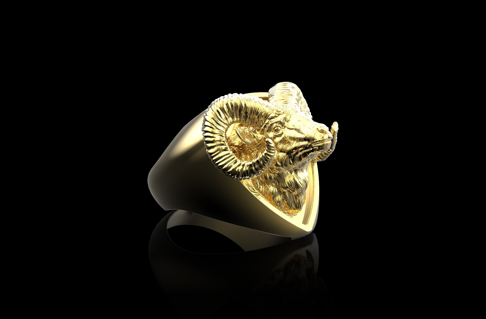 Ram Rng 18K Gold Plated Big Horned Ram Ring, Animal Ring for Men, Goat Ring ...