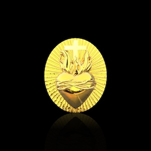 18K Yellow Gold Plated Sacred Heart Lapel Pin, Jesus Christian Men&#39;s Brooch, Religious Men Amulet, Gold Christian Amulet, Suit Accessories