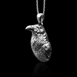 Sterling Silver Raven Bust Pendant, Crow Necklace, Amulet, Blackbird, Goth, Dark Jewelry, Vintage Jeweprly, Gift For Him, Pendant Only
