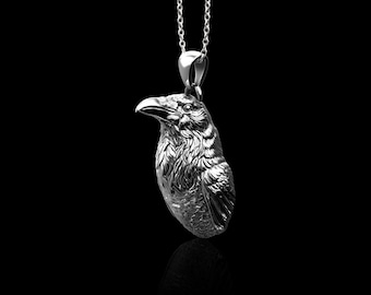 Colgante de busto de cuervo en plata de ley, collar de cuervo, amuleto, mirlo, estilo gótico, joyería oscura, joyería vintage, regalo para él, solo colgante