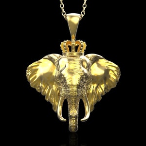 18K Gold Plated Head Elephant King Necklace, Elephant Pendant, African Elephant Necklace, Elephant Choker, Gift For Him Her, Pendant Only