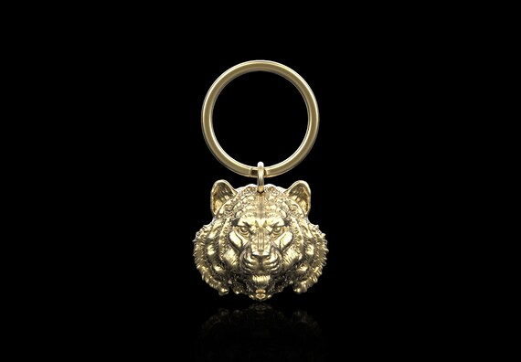 Bronze Calm Tiger Big Cat Keychain, Tiger Keyring, Tiger Key Chain