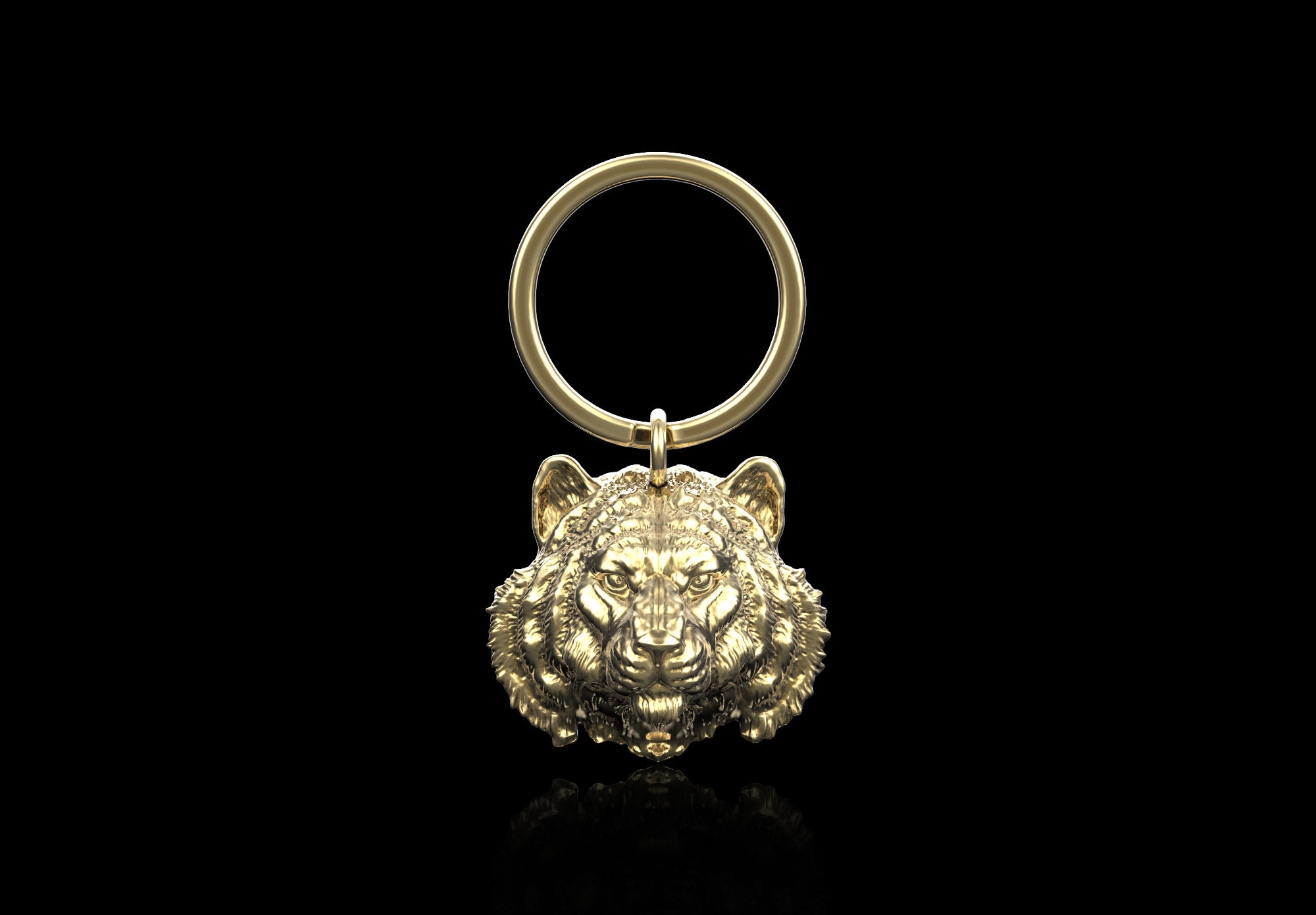 Bronze Calm Tiger Big Cat Keychain, Tiger Keyring, Tiger Key Chain