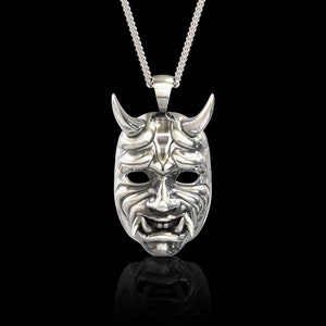 Collier pendentif Diable Oni japonais en argent sterling, pendentif masque Hannya, pendentif masque démon kabuki, collier motard et cavalier, pendentif uniquement