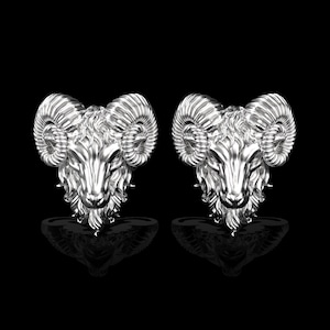 Sterling Silver Aries Ram Head Men&#39;s Cufflinks, Ram Goat Rustic Farm, Ram Cufflinks, Silver Wedding Cufflinks, Groom Gift Items, Men Jewelry