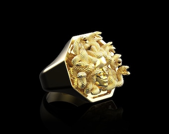 18K Gold Plated Medusa Rings, Men Medusa Ring, Ancient Greek Mythology Ring, Gorgon Medusa Ring, Greek Medusa Ring, Gift For Him