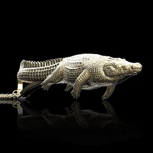 Bronze Crocodile Swimming Pendant, Alligator Necklace, Saltwater Crocodile Charm, Reptile Accessories, Animal Jewelry, Pendant Only