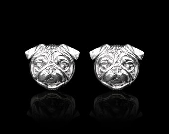Sterling Silver Pug Head Cufflinks, Pug Jewelry, Pug Lover Gift, Dog Lover, Pet Lover Gift , Gift For Him, Birthday Gift, Suit Accessories