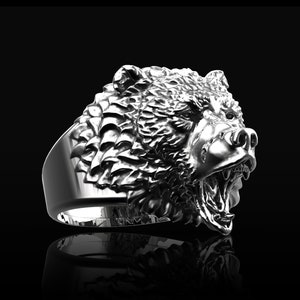 Bear Ring, Silver Bear Ring, Grizzly Bear Ring, Bear Men Ring, Mens Bear Ring, Antique Silver Ring,Viking Bear Ring,Angry Bear Silver Ring