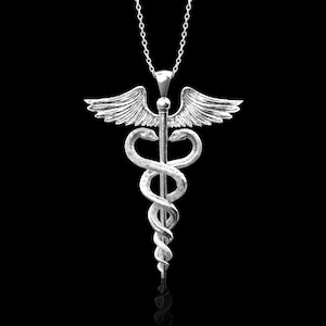 Sterling Silver Caduceus Pendant Necklace, Medical Jewelry Pendant, Gift For Doctor, Present For Nurses, Rod of asclepius, Pendant Only