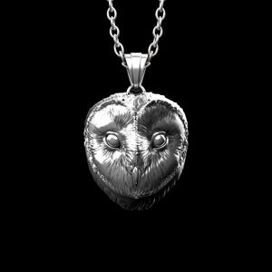 Sterling Silver Barn Owl Head Pendant, Owl Necklace, Owl Lover Gift, Owl Jewellery, Owl Talisman, Spirit Animal Pendant, Pendant Only