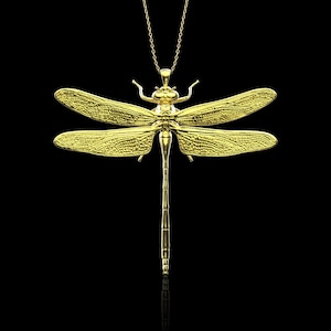Brass Long Dragonfly Necklace, Dragonfly Charm Necklace, Dragon Fly Pendant, ug jewelry, Insect Jewelry, Entomology Jewelry, Pendant Only