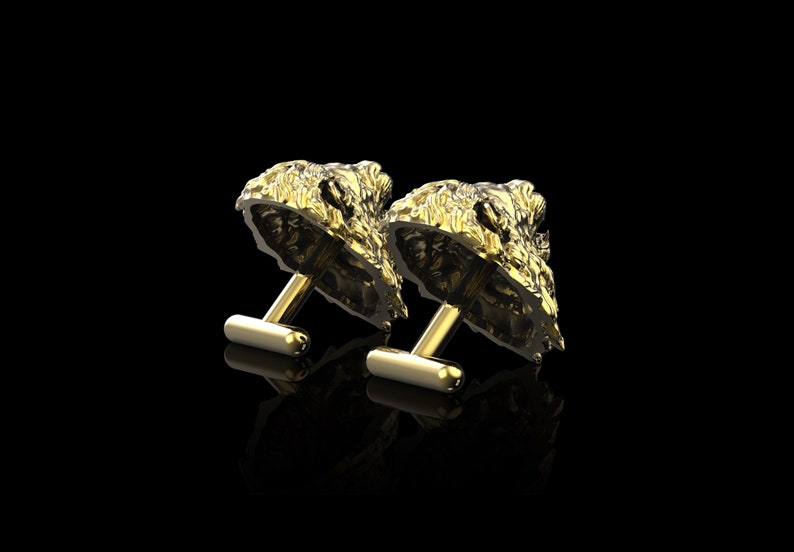 18K Gold Plated Lion Cufflinks, Roaring Lion Head image 9