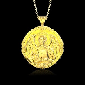 18K Gold Plated Archangel Saint Michael Necklace, Christian Archangel Medallion, St Michael Is Commander Of The Army Of God, Pendant Only