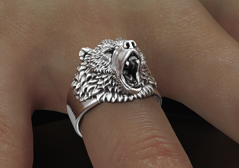Bear Ring, Silver Bear Ring, Grizzly Bear Ring, Bear Men Ring, Mens ...