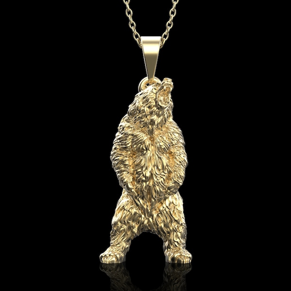 Pendentif bronze ours en colère, collier grizzly, breloques ours, bijoux grand ours brun, collier motard ours, pendentif uniquement