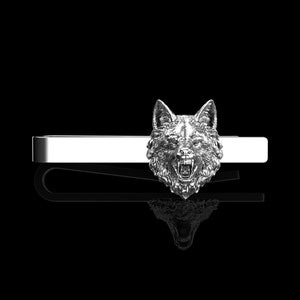 Sterling Silver Nordic Viking Angry Wolf Tie Clip, Realistic Roaring Wolf Jewelry, Wolf Face Suit Accessories, Gift for Him, Gift For Dad