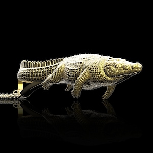 18K Gold Plated Crocodile Swimming Pendant, Alligator Necklace, Saltwater Crocodile Charm, Reptile Accessories, Animal Jewelry, Pendant Only