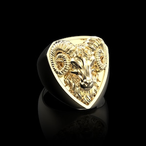 Bronze Aries Ram Head Men&#39;s Ring, Animal Ring, Jewelry For Men, Rings for Men, Goat Ring, Baphomet Animal Ring, Mens Jewelry, Horoscope Ring
