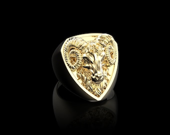 Bronze Aries Ram Head Men's Ring, Animal Ring, Jewelry For Men, Rings for Men, Goat Ring, Baphomet Animal Ring, Mens Jewelry, Horoscope Ring
