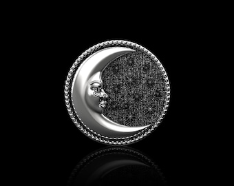 Sterling Silver Crescent Moon Lapel Pin, Brooch For Suit Moon Jewelry, STAR Lapel Pin Badge, Shines In The Dark Brooch, Half Moon Lapel Pin